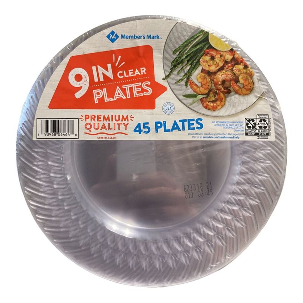 Member's Mark Premium Quality Crystal Clear Plastic Plates, 9" 45 ct